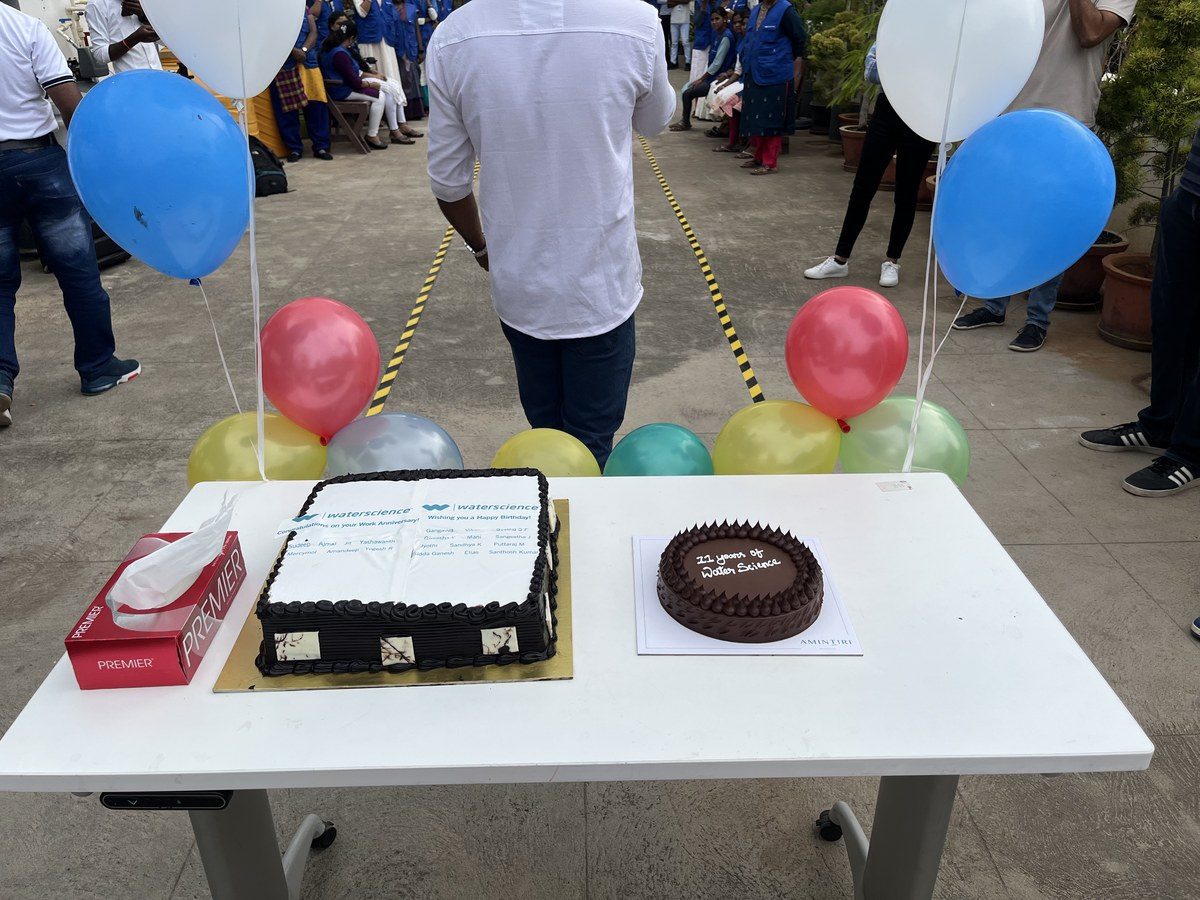 WaterScience work anniversary cake celebration